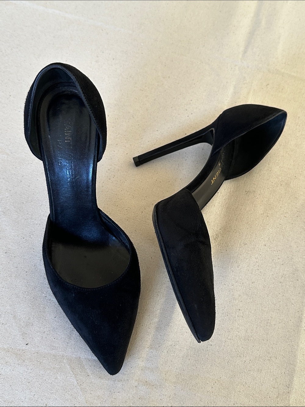 Yves Saint Laurent Black Suede Pointed D'Orsay Stiletto Heels